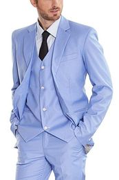 Sky Blue Groom Tuxedos Notch Lapel Groomsman Wedding 3 Piece Suit Fashion Men Business Prom Party Jacket Blazer(Jacket+Pants+Tie+Vest) 2557