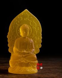 Tibetan Buddhist Shakya Muni Buddha glass yellow statue