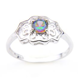 Luckyshine Rainbow Fire Mystic Topaz Gems Rings 925 Silver Flower shape Decorative Border Rings For Women Jewellery R0286