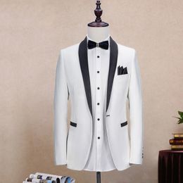 Summer White Groom Wedding Tuxedos Black Shawl Lapel Slim Fit Wedding Wear Mens Designer Pants Suits (Jacket+Pants)