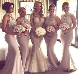 Halter Neck Bridesmaid Dresses 2019 Mermaid Long Summer Country Garden Formal Wedding Party Guest Maid of Honor Gowns Plus Size Custom Made