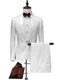 Jacquard Men Wedding Tuxedos Shawl Lapel Groom Tuxedos Excellent Men Blazer 2 Piece Suit Prom/Dinner Jacket(Jacket+Pants+Tie) 2550