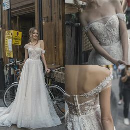 bohemian bridal dresses off shoulder appliqued beaded sleeveless wedding dress backless ruffle sweep train custom made robes de marie