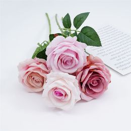 Single emulation flannelette rose Wedding decoration simulation flower Hand Feel moisturizing rose Valentine's Day gift T9I00381