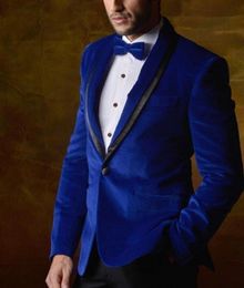 Un Bouton Africain Royal Blue Velvet Groom Smokings Pour Garçons D Honneur Meilleur Costume De Mariage Homme Costumes Pour Hommes D Affaires Formel