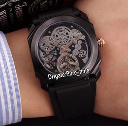 New Octo Finissimo Tourbillon PVD Black Steel Case 102719 BGO40PLTBXTSK Black Skeleton Automatic Mens Watch Leather Strap Watches 3 Colour