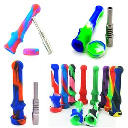 Silicone Nector Collector With 14mm Titanium Nail Food Grade Silicon Mini NC Dab Straw Silicone Pipe Oil Dab Straw DHL Free