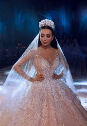 Arabic Luxury Ball Gown Wedding Dress Blingbling Bead Lace Appliques Princess Bridal Gown Plus Size Vestido De Noiva Custom Made290L