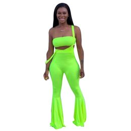 New Plus size 2XL Women summer chest wrap+jumpsuits two pieces set fashion strapless bra bell bottoms solid Colour top flared pants cloth 856