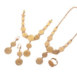 New Ethiopian Coin Set Jewelry Women's Fashion Coin Style Necklace Chain Earrings Bracelet Africa Jewelry Set