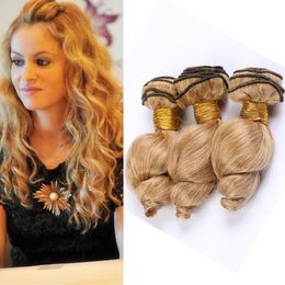 #27 Honey Blonde Human Hair Bundles Loose Wave Virgin Brazilian Hair Weaves Strawberry Blonde Loose Wavy Human Hair Wefts Extensions 300Gram