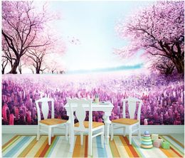 modern wallpaper for living room Purple romantic cherry tree small fresh landscape mural