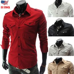 Men's Dress Shirts Arrived 2021 Mens Work Brand Soft Long Sleeve Square Collar Regular Multi-Pocket Men White Male Tops