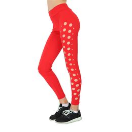 Athletic Yoga Leggings Dots Hollowing Out Solid Colour Elastic Waist Gym Pants Womens Running Trousers Summer 20bp E19