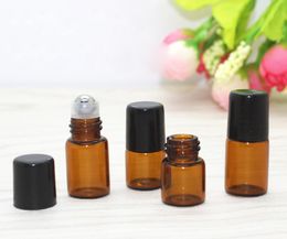 Wholesale 3000pcs 1ml 2ml Essential Oil Roll On Glass Perfume Bottle Empty Amber Refillable 1CC 2CC Roller Sample Container Free Shipping