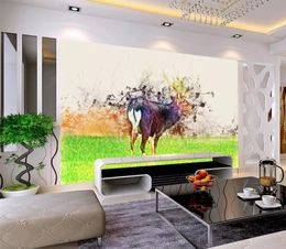 Custom 3d wallpaper mural Hand painted fawn Watercolour meadow TV sofa Living room Bedroom wall papers home decor