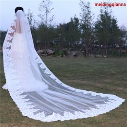 Hot Best Selling Real picture Elegant Lace Applique Edge White Ivory Cathedral Length One Layer Wedding Veil Alloy comb