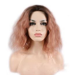 Short Curly Synthetic Wigs Pink Wig Nature Surfing Wave Wig