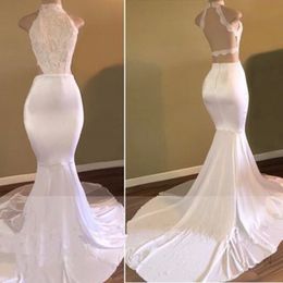 Sexy Lace Mermaid Long Prom Dresses Backless 2019 Open Back Fitted Sleeveless Arabic Party Gowns Vestido de fiesta Formal Evening Wear