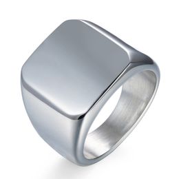 -Nuevo estilo simple cuadrado de la anchura grande Signet para hombre del anillo de titanio de acero de varios dedos colores de los hombres joyería rápido Epacket gratuito