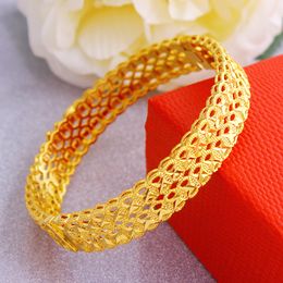 Fashion Hollow Bangle Womens Jewellery 18k Yellow Gold Filled Classic Style Womens Bracelet Birthday Party Gift