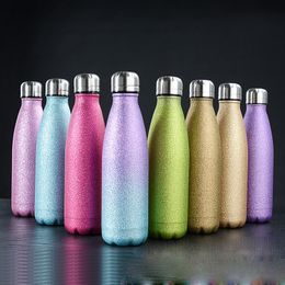 New 17oz Glitter Water Bottles Stainless Steel Vacuum Insulated Water Bottle Double Wall Cola Shape Outdoor Travel Sports Mug