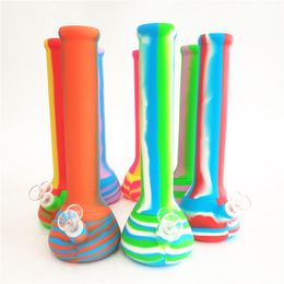 Silicone Bong Water Pipe Dry Herb Hookah Bubbler Dab Rig 13.6'' Height Silicone Pipe Tube Smoking Pipes Beaker Bongs Tobacco Pipes