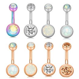 Surgical Steel Opal Rose Navel Belly Button Ring Barbell Crystal Piercing Sexy Belly Bars Rings Bell Body Pircing