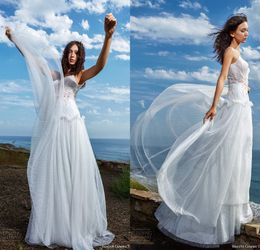 Simple Weddinginspirasi A Line Wedding Dresses Spaghetti Sleeveless Lace Applique Sequins Wedding Gowns Sweep Train robe de mariée