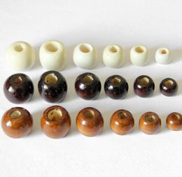 Round Big Hole Wood Beads for Beaded Bracelets Necklace Making White Brown 10 12 14 16 18 MM Wooden Charms Bead DIY Jewellery Accessories