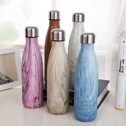 Wood Grain Water Cups Mugs Sport Cycling Water Bottle Stainless Steel Vacuum Insulation Cup Thermos Cups