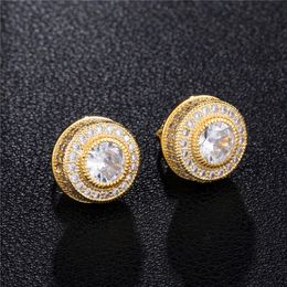 Fashion Men Women Girls Stud Earrings White Zircon Round Silver Gold Colour Earrings Hip Hop Stud Earrings Mens Jewellery