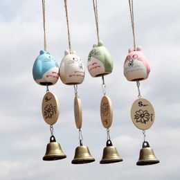 Creative pendant ceramic with bell wind chimes indoor suspends car ornament windbell cute kitten bedroom door decoration