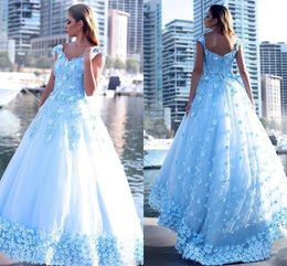 3D Flowers Lace Beaded Quinceanera Dresses Blue Ball Gowns Off The Shoulder Corset Back Tulle Sweet 16 Dress Vestidos 15 anos vestidos de