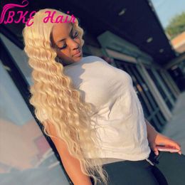 Deep Wave Wig Glueless Lace Front Blonde Wigs Pre Plucked For Black Women Synthetic Wig Natural Hair 13x4 water wave Wig