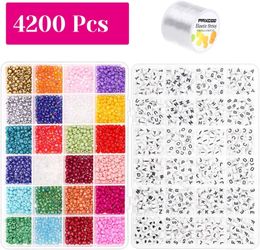 Pony Beads for Bracelets, 3000 Pcs 4mm Small Rainbow Pony Seed Beads with 1200 Pcs Letter for Friendship Bracelets and Jew