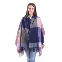 Wholesale- and winter wool plaid scarf women wild oversized thick thick cashmere shawl shawl wrap sweaters