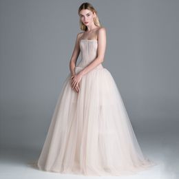 Stunning A Line Pleated Prom Dresses Strapless Neck Evening Gowns Plus Size Sweep Train Tulle Formal Dress
