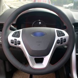 DIY Black Leather DIY Car Steering Wheel Cover for Ford Explorer Taurus Edge