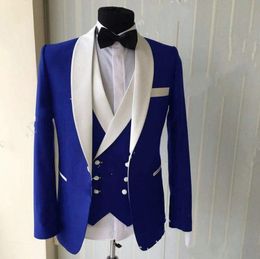 Fashion One Button синий / черный / фиолетовый / зеленый Свадебные Мужские костюмы шаль лацкане Три пьесы Бизнес Groom смокинги (куртка + брюки + жилет + Tie) W1012