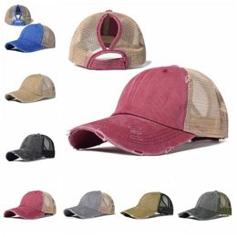 Ponytail Hats Girls Baseball Caps Solid Messy Buns Hat Washed Cotton Ripped Denim Caps Unisex Visor Sun Cap Hat Outdoor Snapbacks Cap JC7541