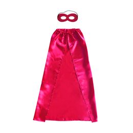 90*70cm plain color superhero cosplay cape and mask set wholesale one-layer lace-up for kids of 10-15 years 10 colors Satin costumes Halloween child party favors