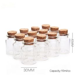 15ml 30*40*17mm Mini Transparency Glass Bottles With Cork Empty Jars Crafts Clear Bottles 50pcs/lot Free Shipping SN2084