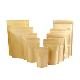 Standing Up Brown Kraft Paper Bag with Inner Aluminized Foil Bags Reusable Coffee Food Tea Snack Package Bags