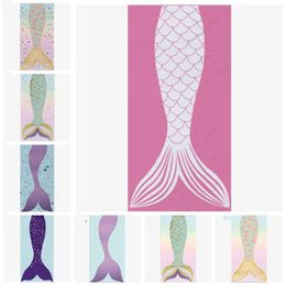 Mermaid Tail Beach Towel Rectangle Microfiber Shower Towels Cartoon Blankets Yoga Mats Bathing Towels Robes Body Wraps Swim Shawl TLZYQ664
