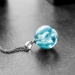 Fashion- Clouds Blue Sky Resin Glass Ball Universal Ball Pendant Necklac Jewelry