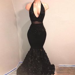 Deep V-Neck Mermaid Prom Dress Black 2020 Gold Appliques Long Sleeves Arabic Dubai Formal Long Party Gowns Evening Dress