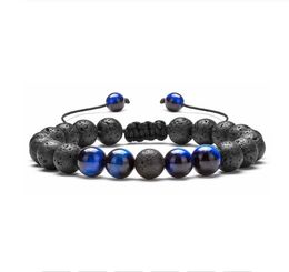 Fashion 8MM Natural Black Lava Stone woven Tiger's Eye Braided Rope Bracelet DIY Aromatherapy Essential Oil Diffuser Bracelet