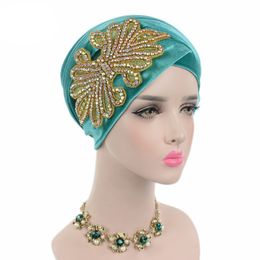 fashion gorgeous Embellished Crystal Jewellery nigerian velvet turban Long Head Scarf Head Wraps hija 12 Colours