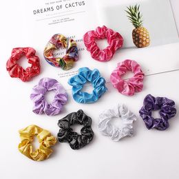 Hair Scrunchie Accesories Women Girl Ponytail Holder Rope Hair scrunchies Dot Shiny Fabric Gradient Colour Laser Hair bands Headbands FQ0223A